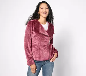 Isaac Mizrahi Live! Crushed Velvet Zip Front Moto Jacket