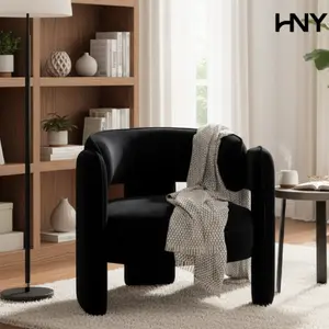 HNY Modern Barrel Accent Chair Set of 1,  Round Upholstered Armchair with Open Back, Single Sofa Armchair for Living Room, Bedroom, Waiting Rooms, Small Spaces, Black Velvet