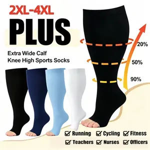 3Pairs Wide Calf Toeless Compression Socks,Moisture-Wicking,Non-Slip,Graduated Compression,Relieve Fatigue,for Daily,Gym Fitness,Sports,Training,Exercise,Work and Travel