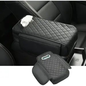 Arm Rest Cover for Car, Microfiber Leather Car Center Console Cover with 2 Storage Bags and a Tissue Box, Universal Car Console Covers Accessories, Black