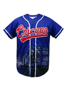 Men's Chicago Jersey Button Down Short Sleeve Hipster Hip Hop Baseball Jersey, Comfortable Breathable V-Neck Tee, All Season Unisex Sportswear