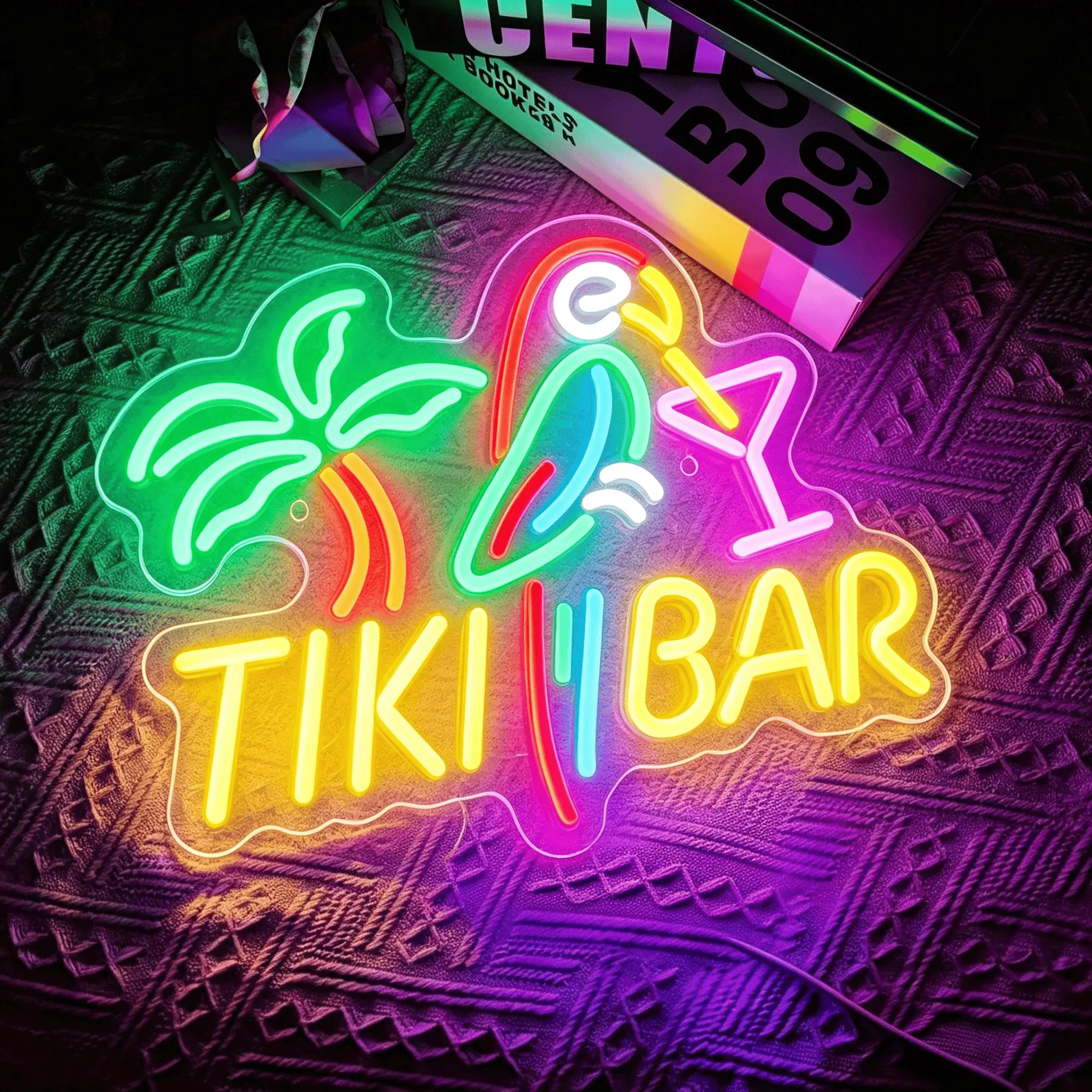 Tiki Bar Neon Sign, Parrot Palm Tree Cocktail LED Neon Light, Dimmable LED Ligh，Multicolor USB Powered Wall Mounted Energy Saving Decor for Bar Opening Home Bar Pool Party Beach Tropical Restaurant Man Cave Holiday Decoration
