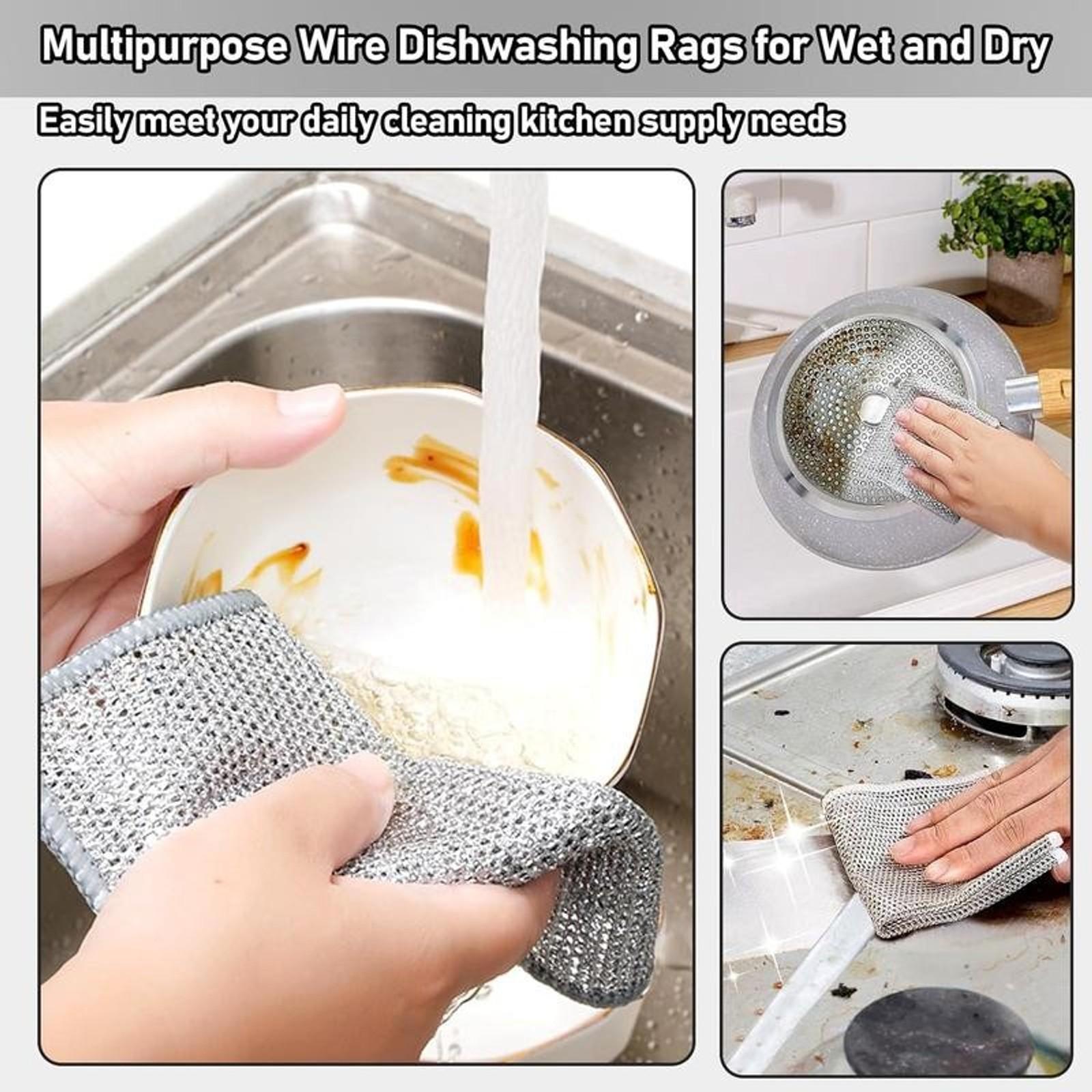 10PCS Set single layer Non-Scratch Steel Wool Dishcloth - Multi Purpose Wire Dishwashing Rags Kitchen Towels and Dishcloths Sets Durable Cleaning Pads Bathroom Home Essentials Cleaning Supplies Tools Thickened Microfiber Cleaning Cloths
