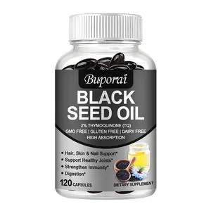 Buporai 120 Black Seed Oil Capsules, naturally extracted, non-GMO and gluten-free, support the health of hair, nails, skin, joints, digestion, and the immune system.