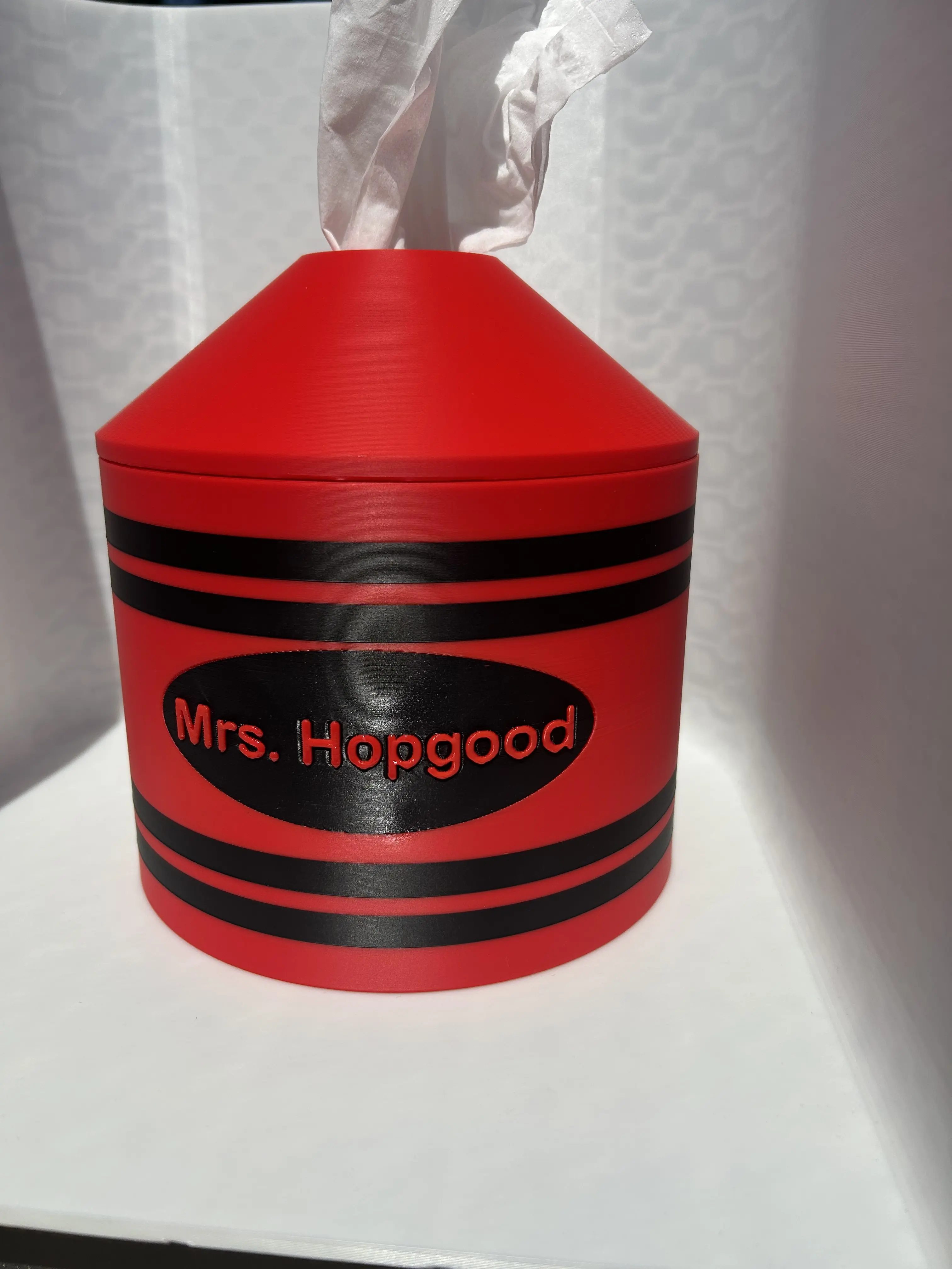 Personalized Crayon Tissue Box Holder, Custom Teacher Name Classroom Decor