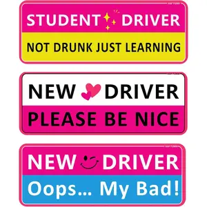 Student Driver Magnet for Car, 3pcs Funny New Driver Magnet Sticker for Car, Cute Pink Reflective Magnetic Bumper Sticker, Removable Safety Rookie Attention Sign