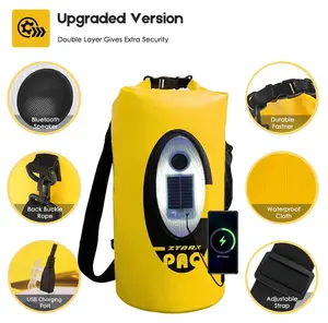 Solar Dry Bag Backpack 10L,Built-in Bluetooth Speaker & LED(4 Lighting Modes),Solar or USB Rechargeable,IP66 Waterproof Floating