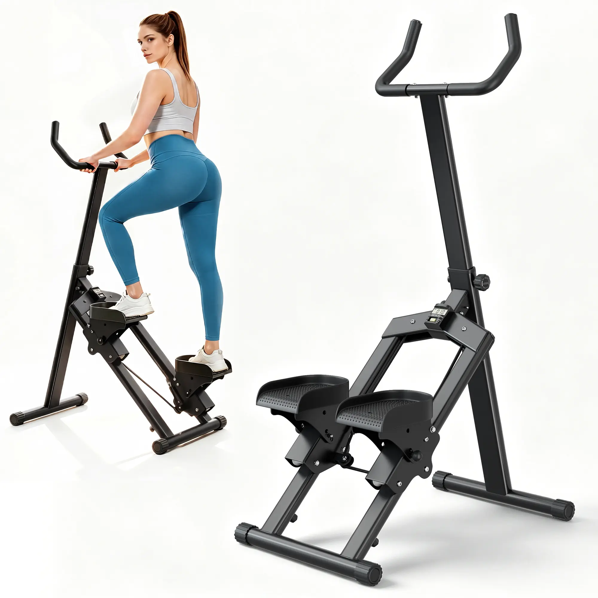 Soges 6-Level Height Adjustable Folding Stair Stepper Machine for Home Gym, 27.6"x33.9"x43.3-49.2", Vertical Climbing Exercise Machine for Full-Body Workout, Space-Saving Portable Climber Stepper Equipment Fitness Exercise, Black