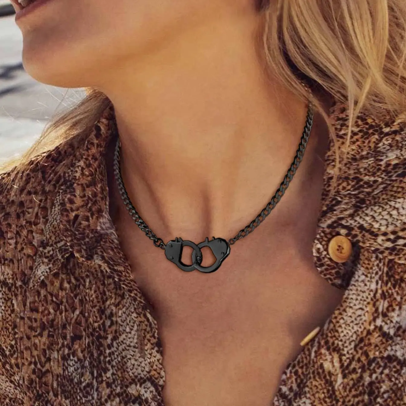 FaithHeart Punk Handcuff Costume Jewelry Necklace for Men, Women - Stainless Steel Jewelry Accessory