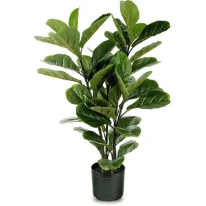 Naturae Decor Artificial Fiddle Leaf Fig Tree - 35-inch Ficus Lyrata Tall Faux Plant in a Black Pot - Realistic, Color Lock, Durable - Indoor or Outdoor Use - Modern Decoration for Home or Office