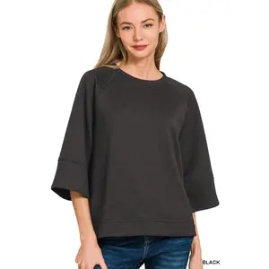 Zenana Scuba 3/4 Sleeve Pullover