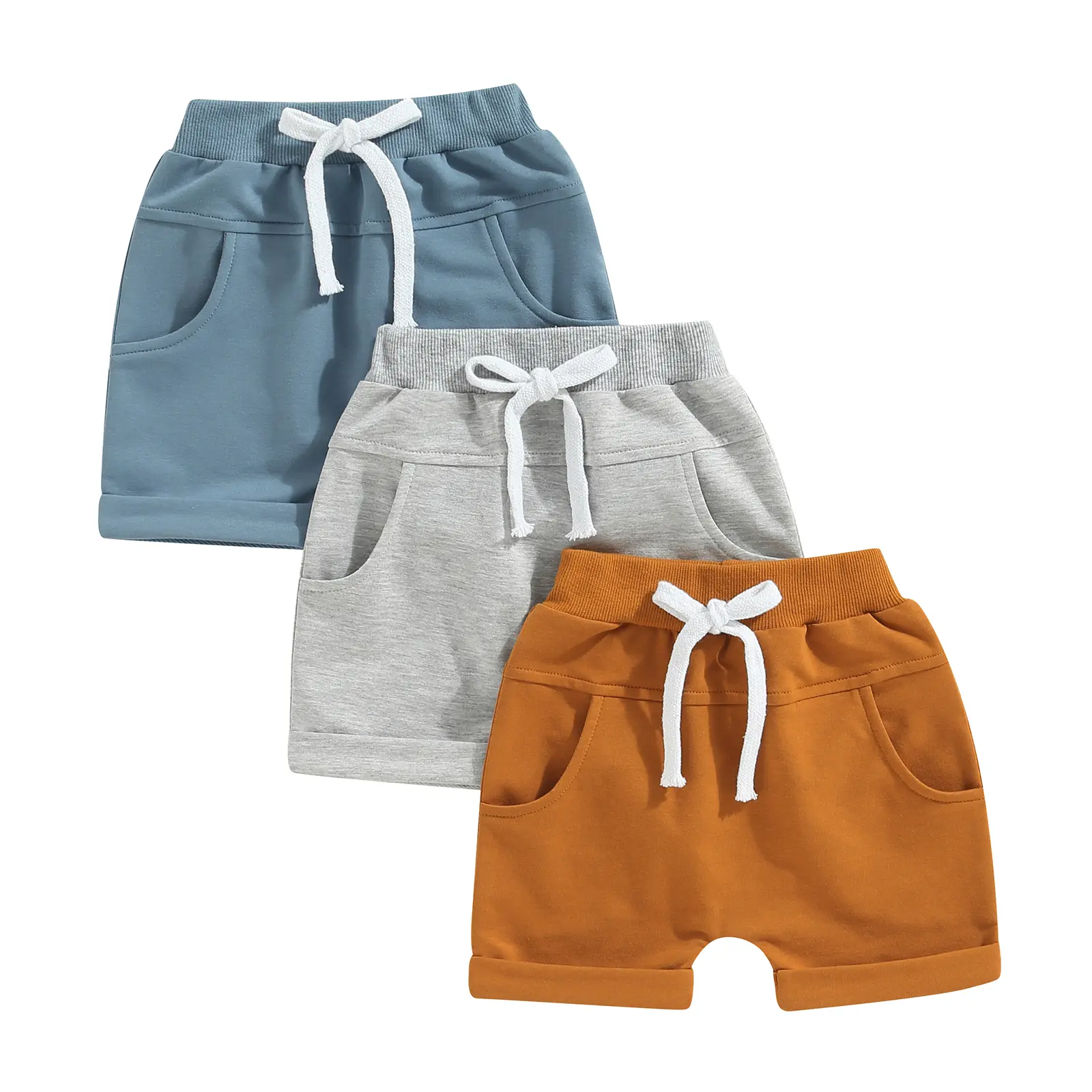 Baby & Toddler Boys' Shorts, 3-Pack Casual Solid Cotton Blend Summer Bottoms with Drawstring Waist, Sizes 0-3 Years, Beautiful, 2-3 Years