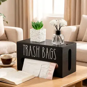 【Father's day gift ideas 】 Upgraded 2 in 1 Wooden Plastic Bag Holder, Extra Large Wall Mount Dispenser, Hanging Grocery Bag Storage Organizer for Kitchen Bathroom，Space-Saving, Easy Installation for Kitchen， Living room&Bathroom Boxes