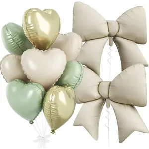 Green gold heart-shaped bow balloons, 8 18 inch heart-shaped balloons and 2 38 inch bow balloons (with 2 accessories), suitable for boys, girls, baby showers, wildlife park jungle birthdays, wedding party decorations
