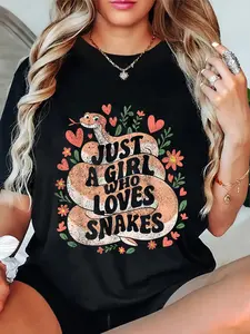 100% Cotton Unisex Just A Girl Who Loves Snakes T-Shirt Casual Graphic Printed Tee Snake Gifts & Snake Handler Tees