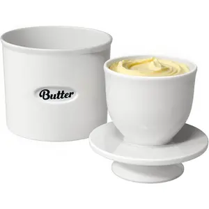 Ceramic Butter Crock with Lid - 8.45oz Holds 2 Sticks, Inverted Water-Seal Keeper for Fresh, Spreadable Butter, White