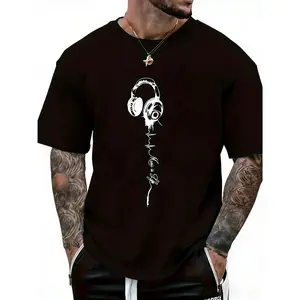 Music Inspired Graphic T-Shirt with Headphone Soundwave Art, Soft Crew Neck Tee Offering All Season Comfort for Daily Wear, Street Style Outfits, Concerts and Casual Looks