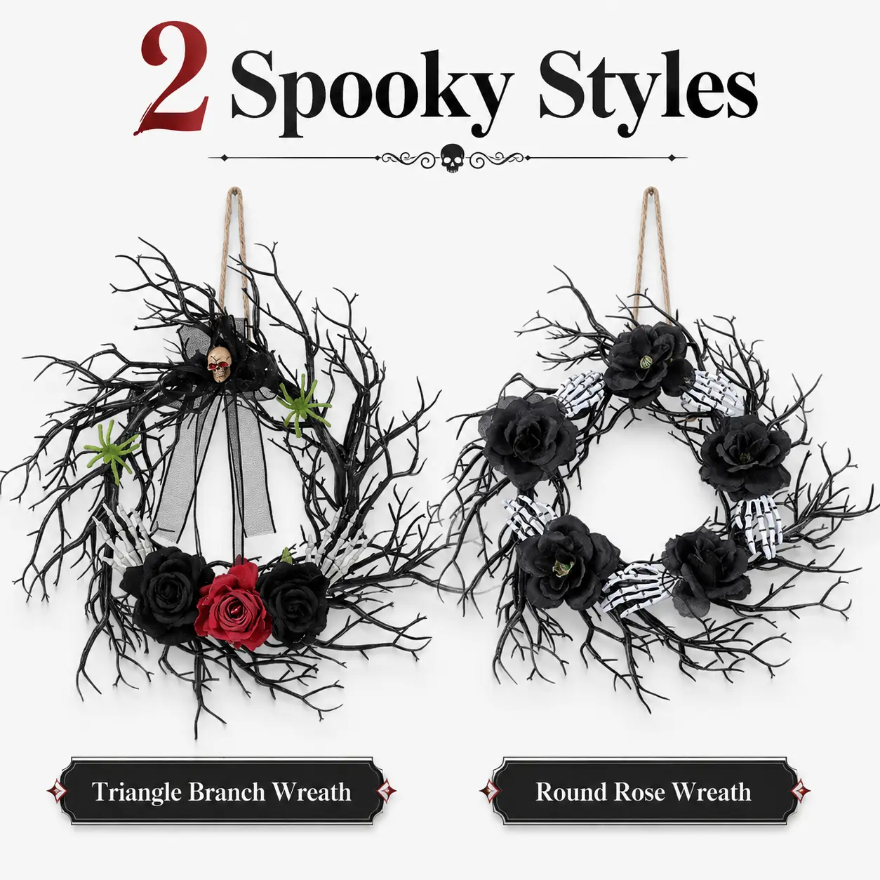Halloween Black Branch Wreath Halloween Party DIY Decoration Supplies Desolate and Desolate Horror Wreath Family Pendant