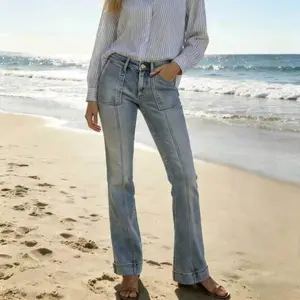 Womens High Waist Front Seamed High Rise  Bootcut Jeans Straight Leg Loose Washed Long Jeans Pants Trousers