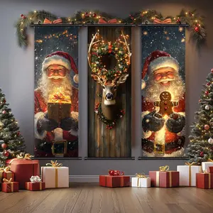 3-Piece Christmas Wall Art Set, Festive Santa Claus Posters, Modern Home Decor, Waterproof HD Prints, Gift Box Included