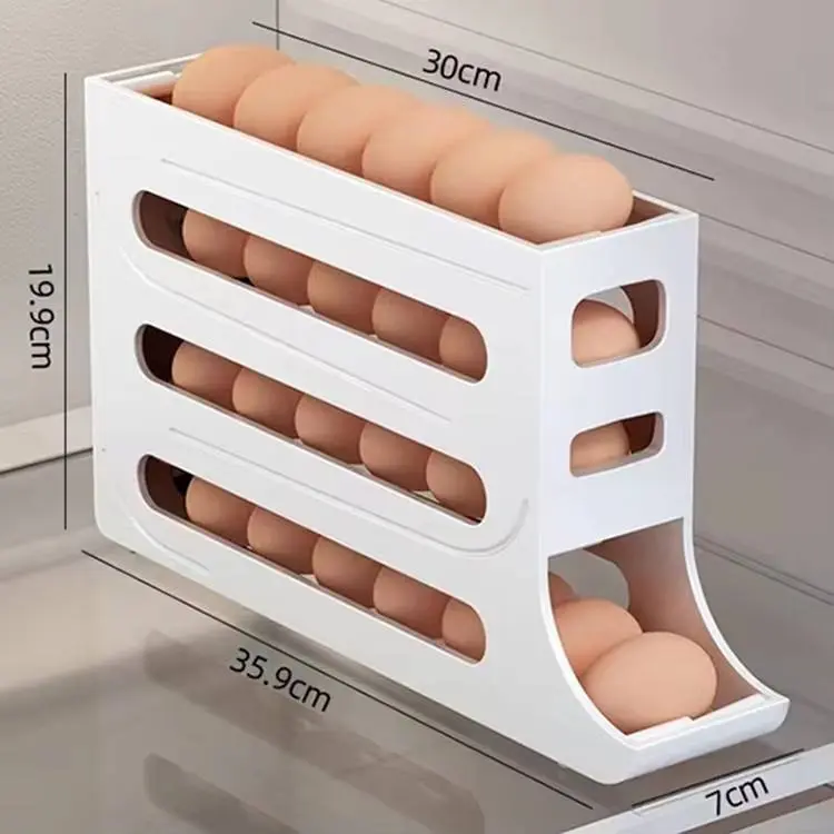 Automatic Rolling Egg Storage Organizer 4-Tier Space-Saving Fridge Holder for 28 Eggs White PP Plastic Kitchen Cabinet Refrigerator Tray Automatic Rolling Egg Storage Organizer 4-Tier Space-Saving Fridge Holder for 28 Eggs White PP Plastic Kitchen Cabinet Refrigerator Tray
