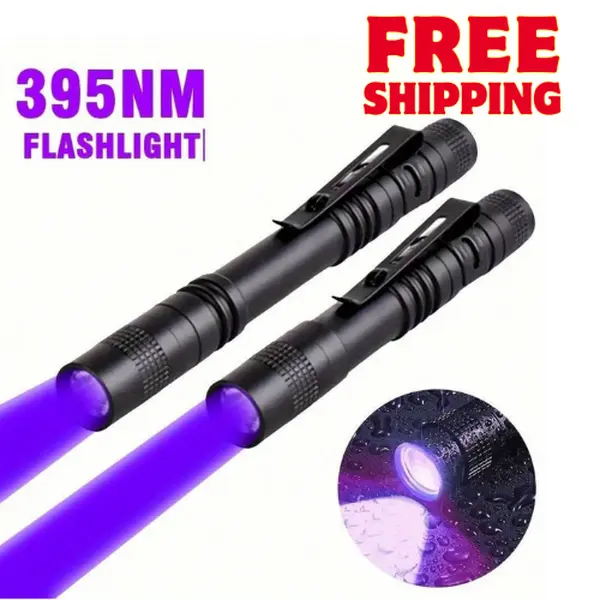 UV 395nm Flashlights With Clip, Mini Pen Light, Black Light, Waterproof Ultraviolet Aluminum Alloy Torch For Leaf, Pet Urine, Scorpion, Hotel Inspection, Dry Stay And Bed Bug (Battery Not Included)
