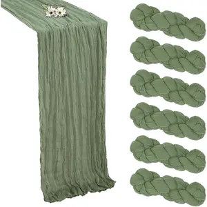 6 Pack 10FT 120 Inch Sage Green Boho Rustic Sheer Cheesecloth Gauze Table Runner for Easter Spring Wedding Birthday Party Baby Shower Home Decorations