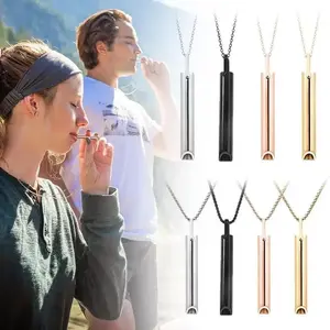 Stainless Steel Whistle Necklace for Anxiety Relief Anti Vaping Mindfulness Tool Quit Smoking Stress Reduction Breathing Aid