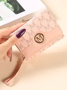New Short Letter Print PU Wallet, Two-Fold Multi-Card Slots, Bifold Card Holder, European Style, Fashionable and Practical, Perfect for Everyday Use