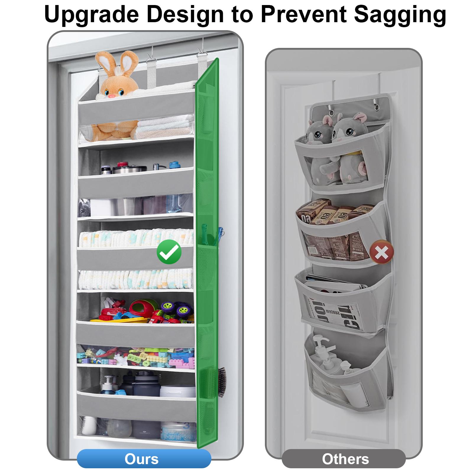 Over The Door Organizer Storage-5-Tier Hanging Organizer with 5 Large Pockets Anti-Tilt Design 44 lb Capacity for Bedroom Bathroom Pantry Hangable Household Installation Dark Gray