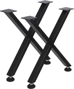2-Piece Set Black Carbon Steel X-Shaped Table Legs – 19"×18" Industrial Style Design, 770 LB Heavy-Duty Load Capacity, Adjustable Slip-Resistant Feet with Floor Protection, Pre-Drilled Holes Suitable for DIY Coffee Table