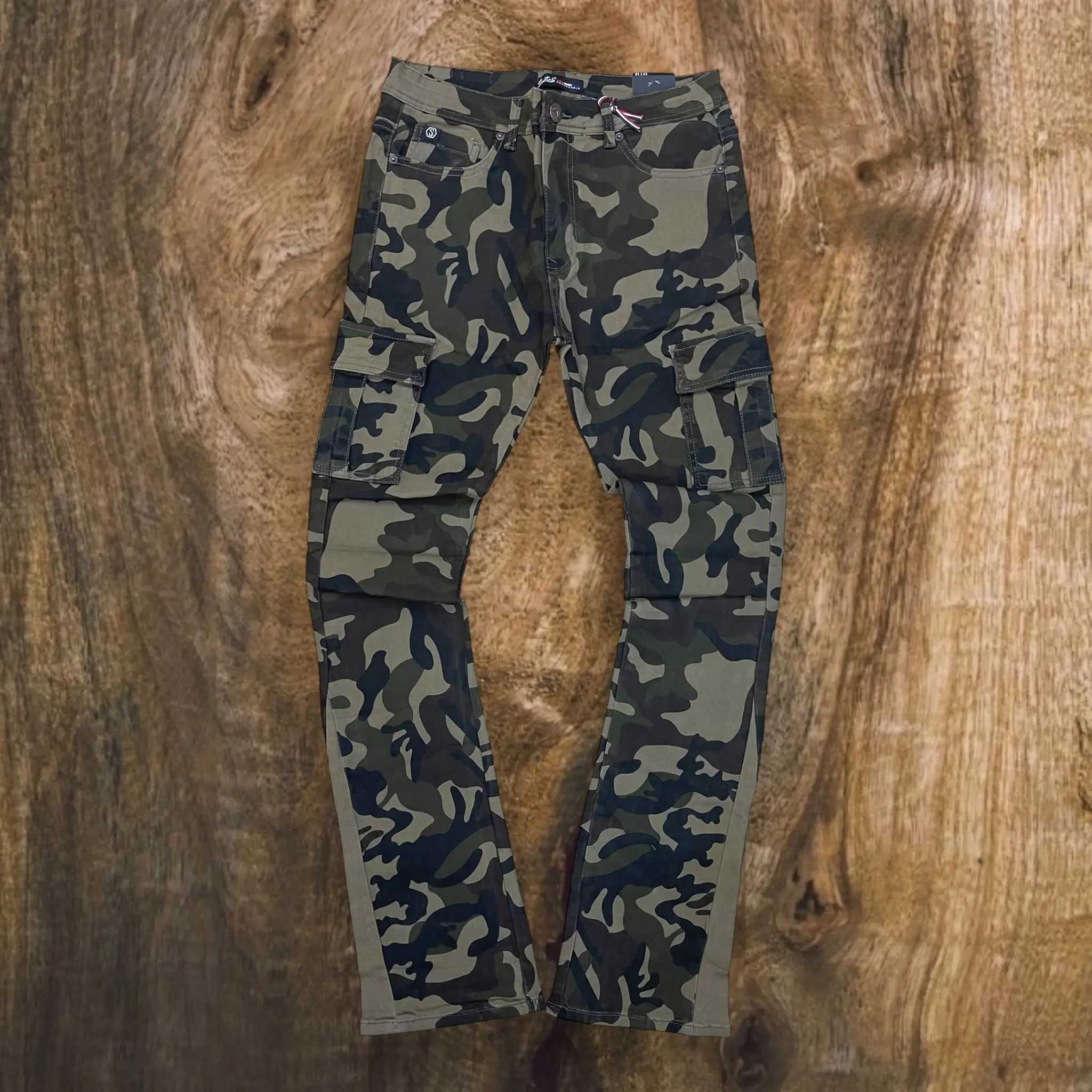 SF3518 - Twill Cargo Pocket Stretch Stacked Flared Jeans