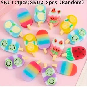 4/8pcs Fruit Ice Cream Erasers, Cute Popsicle Shape Erasers, Creative Erasers, Student Supplies, Office Stationery, Summer Fun