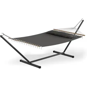 Garvee 57" Double Hammock with Carry Bag, 2 Person Hammock with Heavy Duty Metal Stand, Cotton Fabric, Widening Design, 450 LBS Weight Capacity, Suitable for Indoor Outdoor