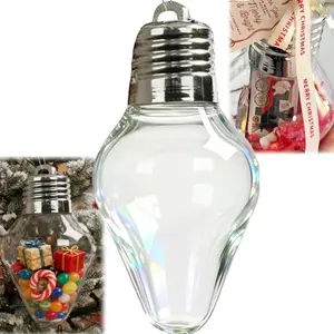 Christmas Bulb Gift Jar, DIY Plastic Light Bulb Decorations, Clear Fillable Candy Ornaments, Refillable Containers for Tree Hanging Decor