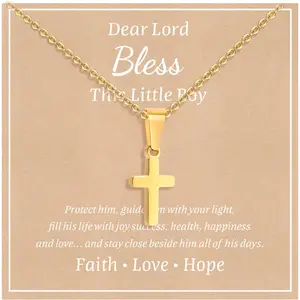 Dear Lord Bless This Little Boy Gold Plated Cross Necklace for Kids First Communion Baptism Gifts Christmas Birthday Presents for Boys Girls Religious Jewelry