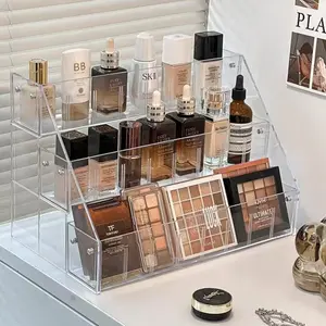 Transparent Staircase Desktop Skincare Lipstick Organizer, Eyeshadow Palette Perfume Display Rack, Cosmetic Storage Box