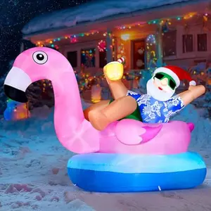 Christmas Inflatable Santa on Flamingo Outdoor Decoration, Christmas Blow Ups Santa Inflatable Yard Decorations with Build-in LEDs for Xmas Decor, Yard Outdoor Garden Lawn Decor