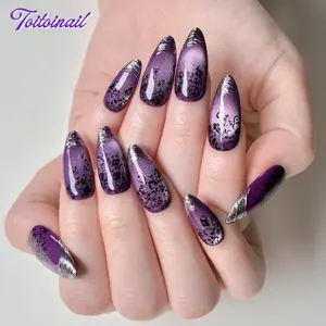 Luxury Retro Press-On Nails Collection, Nails Press Ons | Choose 3 Styles (Burgundy Thorn / Black Gold Rose) | Short Almond Shape 10pcs Handmade | Retro Cat Eye + Metal Texture French Tip | Reusable DIY Nail Kit | Daily & Party Essential
