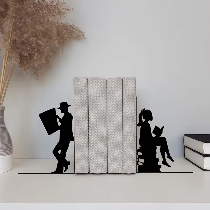 1 Pair/2pcs - Metal Lovers Bookends Decorative - Stylish Decor Book Shelf - Office or Home Book Holder - Durable Home & Office Organizer - Study Room Art Decor - Unique Gift for Readers - Office Desk Accessory - Desk Accessories Decor