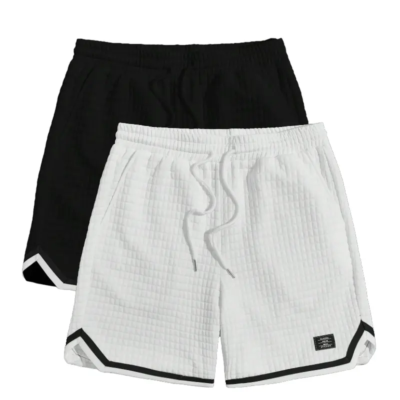 Menswear Men's Breathable Baggy White Jersey Shorts - Letter Patched Detail, Contrast Trim, Adjustable Waistband Drawstring, Ideal for School & Street Style, Perfect Gift for Husband/Boyfriend