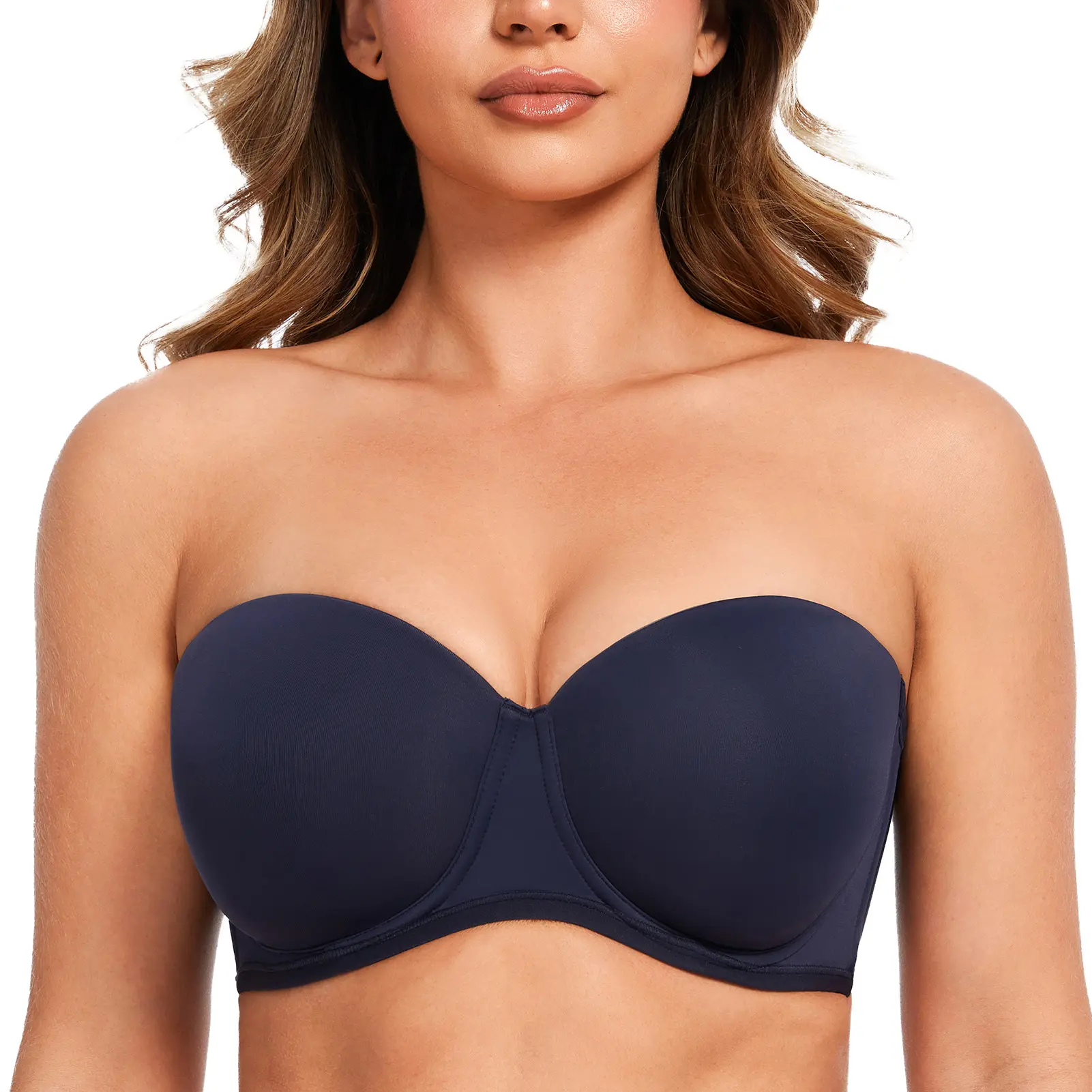 MELENECA Women's Plus Size Strapless Convertible Bra - Minimalist Plain Knit Underwire with Molded Cups, Wings, Back Smoothing, Body Slimming & Secure Fit, Style, Lady