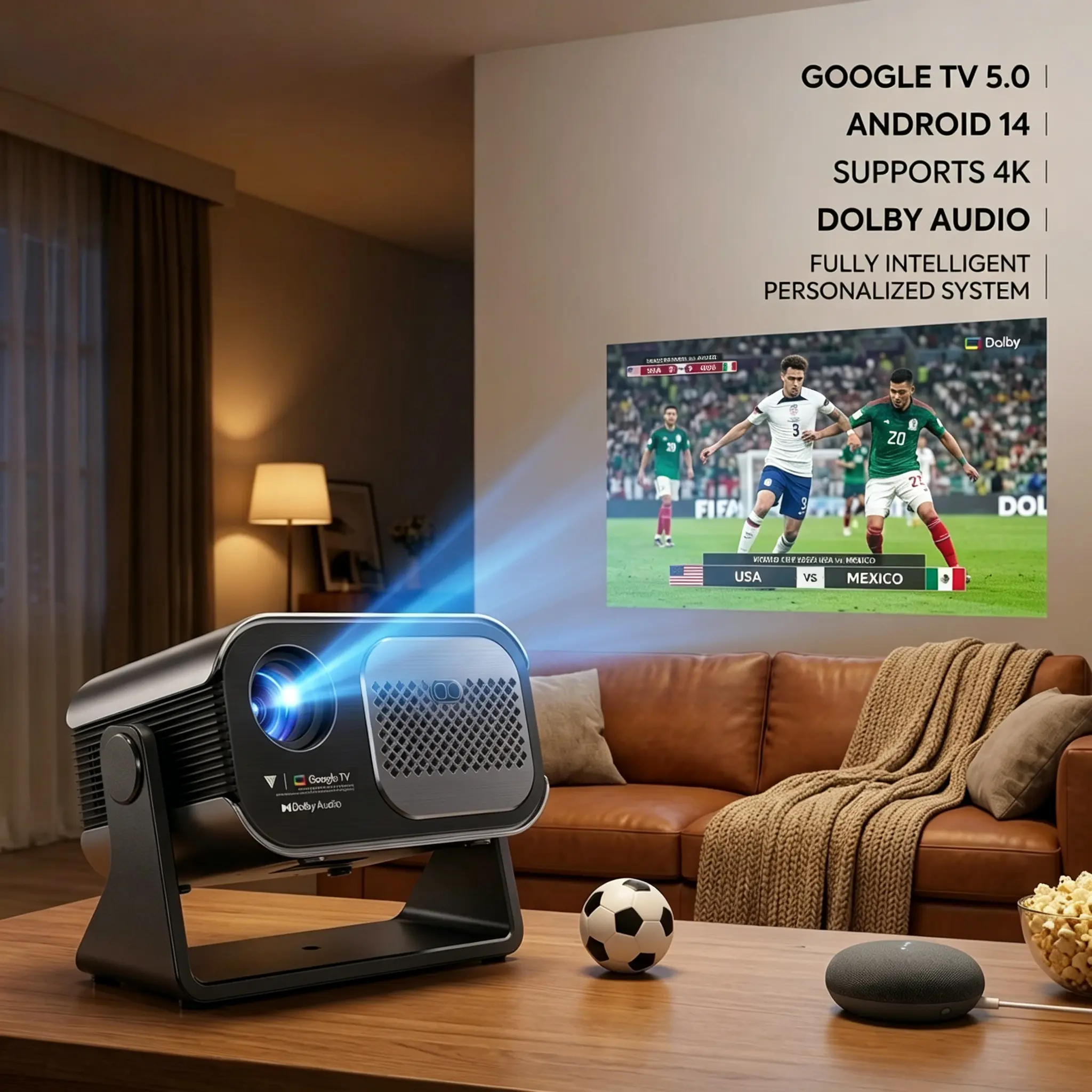 Vamvo 4K Smart Projector with Certified Google TV, Portable Home Theater Projector with Auto Focus & Dolby DLP