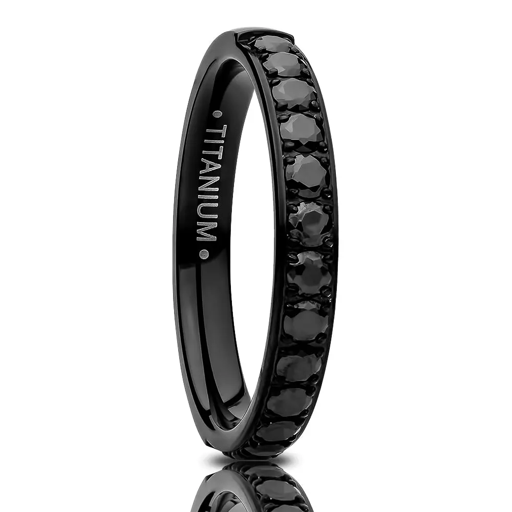 3mm Titanium Wedding Ring - CZ Wedding Ring - Black Titanium Ring - Engagement Ring