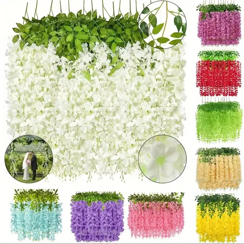 Artificial Wisteria Flower Hanging Decoration 12 Realistic Hanging Fake Vine Flowers for Indoor Outdoor Garden Greening Decorative Flower Design Outdoor Simulated Plants Decorative Supplies Artificial Hanging Flowers Decorations White Fruit Ornaments Set