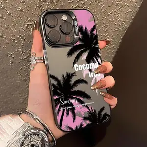 Phone case:Black Vibrant Summer Palm Tree Design TPU Phone Case, Compatible with iPhone 17 16 15 14 13 12 11 XS XR X AIR PLUS PRO E,Men/Women Holiday Gifts