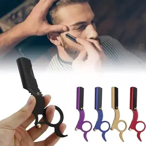Stainless Steel Classic Razor Stand, Thumb Dual Blade Haircut, Bald Head Styling, Brow Trimming, Barber Stand for Salons, Beauty Shops, Shaving Accessories