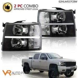 LED Strip Headlight Kit with Clear Corner, Black Housing, Bolt-On Install, Running Light Strip, Fit For 2007-14 Chevy Silverado