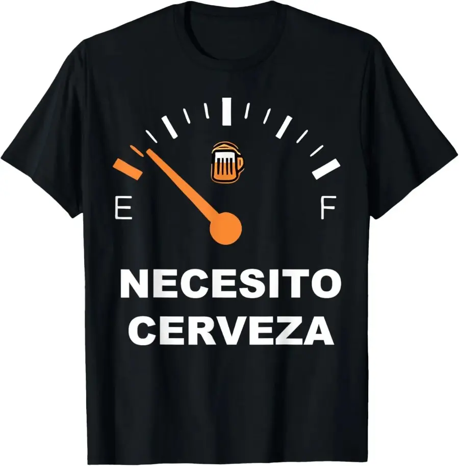 Necesito Cerveza T-Shirt for Men - Comfortable Menswear Top with Beer Gauge Design Daily Wear Loose Fit Pure Cotton Top