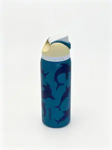 Owala FreeSip 32oz Blue Water Bottle, Kids Insulated Tumbler, Premium Water Bottle, 2-In-1 Straw, BPA-Free, Perfect For Travel gym And Daily Use, Shark Pattern.